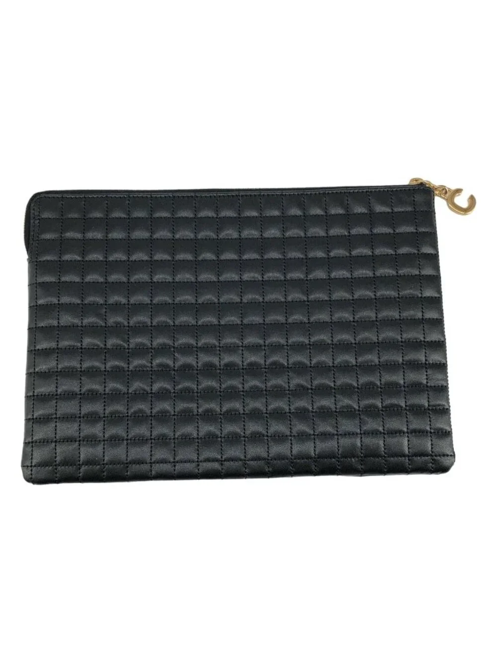 Celine C Charm Quilted Leather Pouch Black